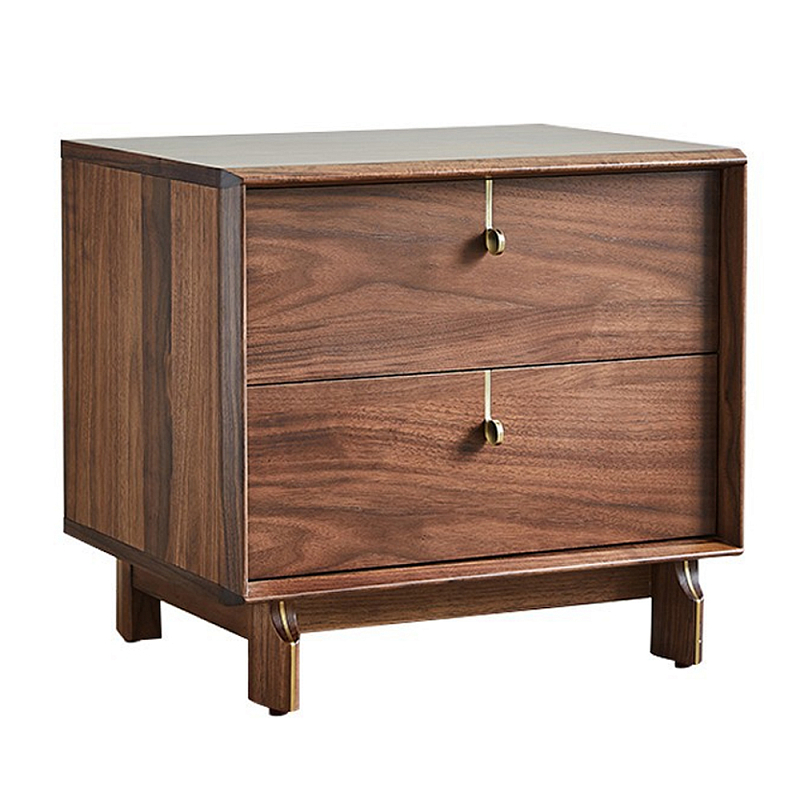 Прикроватный деревянный столик с ящиками Moon Walnut Furniture Орех Прикроватный деревянный столик с ящиками Moon Walnut Furniture Орех в Перми | Loft Concept