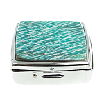 Таблетница карманная квадратная с 2-мя отделениями с зеркалом и накладкой из натурального камня Амазонит Silver Stone Pillboxes варинант исполнения - 3 | Loft Concept в Перми