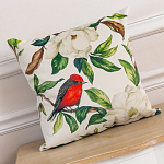 Декоративная подушка бежевая с изображением птиц и цветов Blooming Birds варинант исполнения - 2 | Loft Concept в Перми