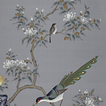 Обои ручная роспись Japanese Garden Original colourway on Gun Metal dyed silk варинант исполнения - 1 | Loft Concept в Перми