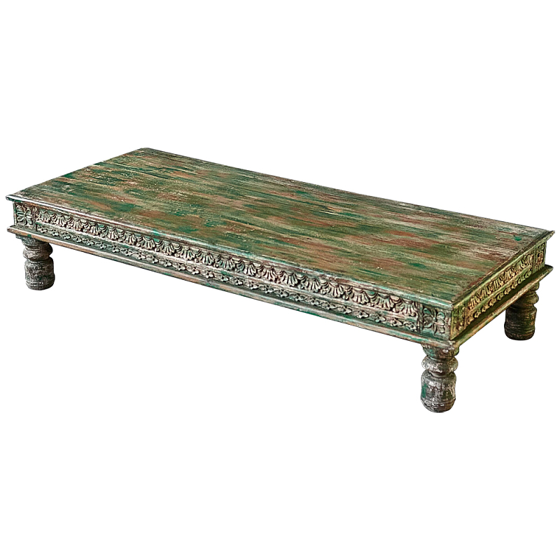 Кофейный стол из массива тропического дерева с резным декором Capellan Green Coffee Table Зеленый Коричневый Древесина Кофейный стол из массива тропического дерева с резным декором Capellan Green Coffee Table Зеленый Коричневый Древесина в Перми | Loft Concept