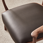 Стул деревянный с мягким сиденьем из коричневой натуральной кожи Moon Walnut Furniture варинант исполнения - 9 | Loft Concept в Перми