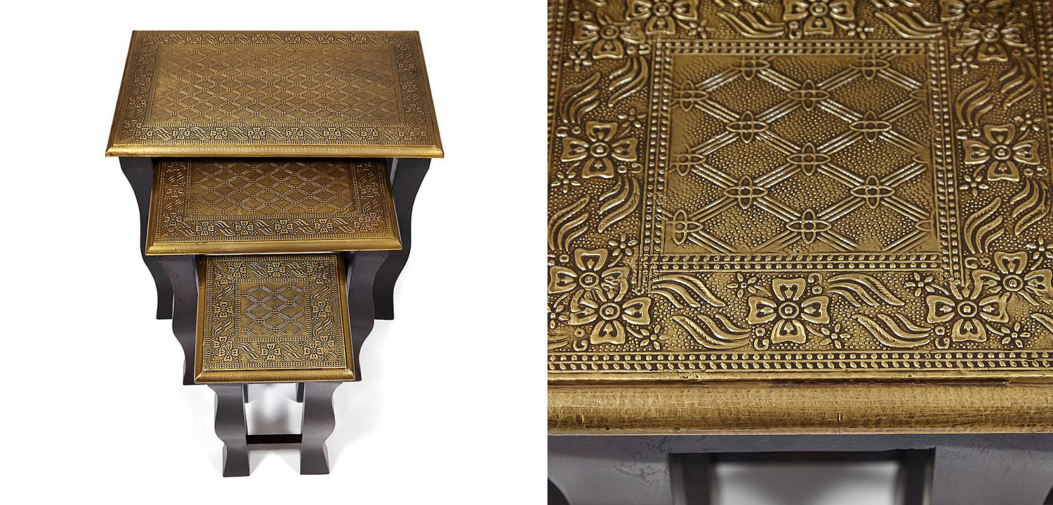 Комплект приставных столов Antique Indian Brass Mango Wood Tables Комплект приставных столов Antique Indian Brass Mango Wood Tables - Loft-Concept в Перми
