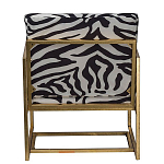 Кресло с металлическим золотистым каркасом и мягкой обивкой с чёрно-белым принтом зебры Wild animals варинант исполнения - 3 | Loft Concept в Перми