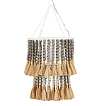 Подвесной светильник двухъярусный с декором из круглых деревянных бусин с кисточками Gray Brown Wooden Beads Chandelier варинант исполнения - 2 | Loft Concept в Перми
