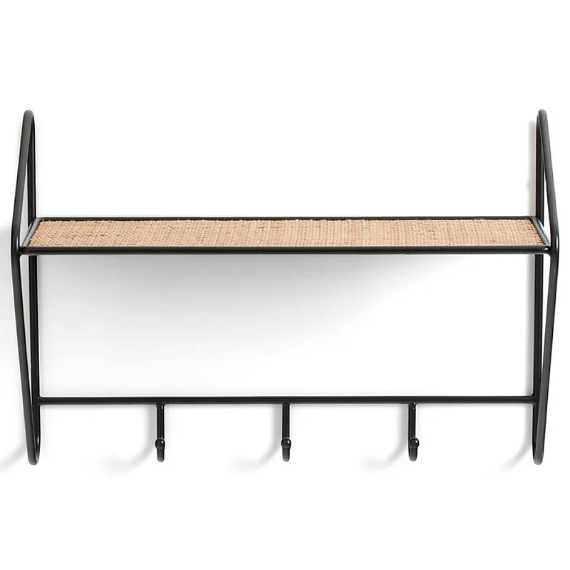 Настенная вешалка с полкой из ротанга Bourn Shelf-hanger Черный Древесина Настенная вешалка с полкой из ротанга Bourn Shelf-hanger Черный Древесина в Перми | Loft Concept