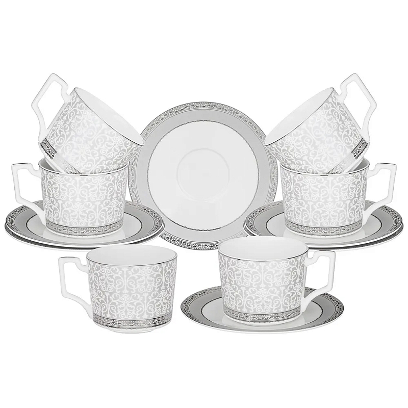 Чайный набор серо-белого цвета из фарфора на 6 персон 12 предметов 250 мл Royal Porcelain Collection Белый Серый Чайный набор серо-белого цвета из фарфора на 6 персон 12 предметов 250 мл Royal Porcelain Collection Белый Серый в Перми | Loft Concept