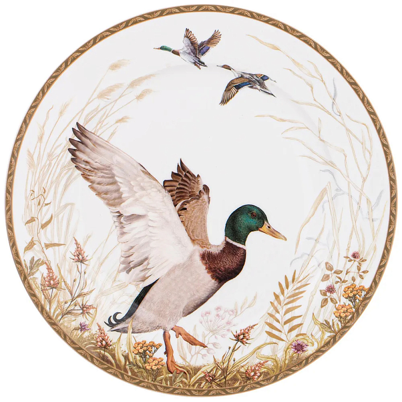 Тарелка закусочная из фарфора с изображением утки Hunting Porcelain Collection Белый Коричневый Мульти в Перми | Loft Concept 