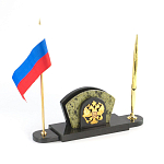 Визитница настольная с гербом и флагом России из природного камня змеевик Successful Leader варинант исполнения - 2 | Loft Concept в Перми