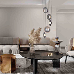 Люстра каскадная с 5-ю круглыми стеклянными плафонами дымчатого цвета и черными деталями Orbit Serenade варинант исполнения - 4 | Loft Concept в Перми