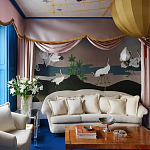 Обои ручная роспись Tsuro Cranes Original colourway on Tarnished Silver gilded paper варинант исполнения - 1 | Loft Concept в Перми