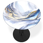 Стол журнальный с круглой бело-голубой столешницей из стекла White and Blue Marble варинант исполнения - 2 | Loft Concept в Перми