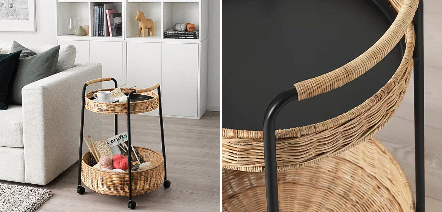 Приставной столик на колесах Roy Wicker Round Side Table Приставной столик на колесах Roy Wicker Round Side Table - Loft-Concept в Перми