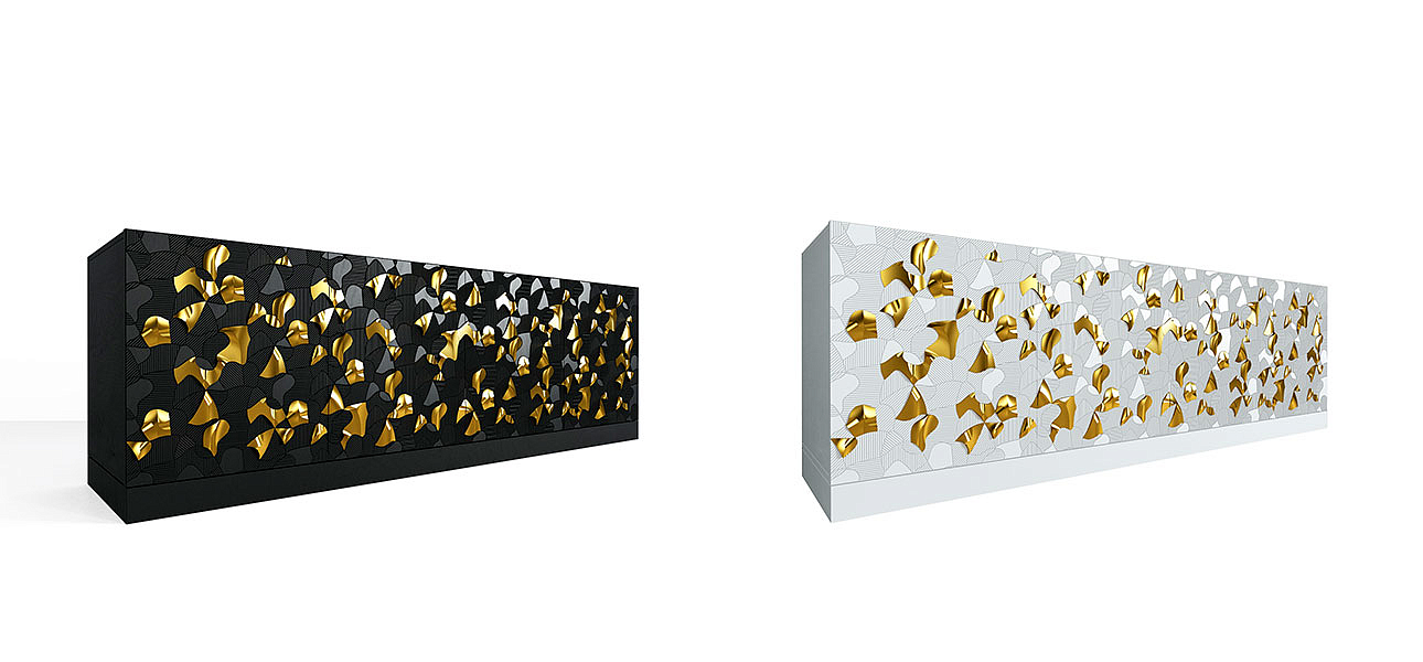 Комод большой инкрустированный золотым орнаментом Wooden Petals Gold Комод большой инкрустированный золотым орнаментом Wooden Petals Gold - Loft-Concept в Перми