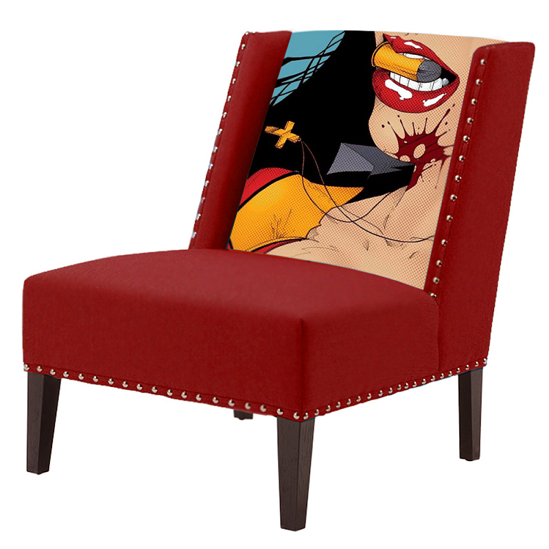 FUN Armchair "Super woman" Red Дизайнерское кресло с цветным принтом Бургундский красный в Перми | Loft Concept 