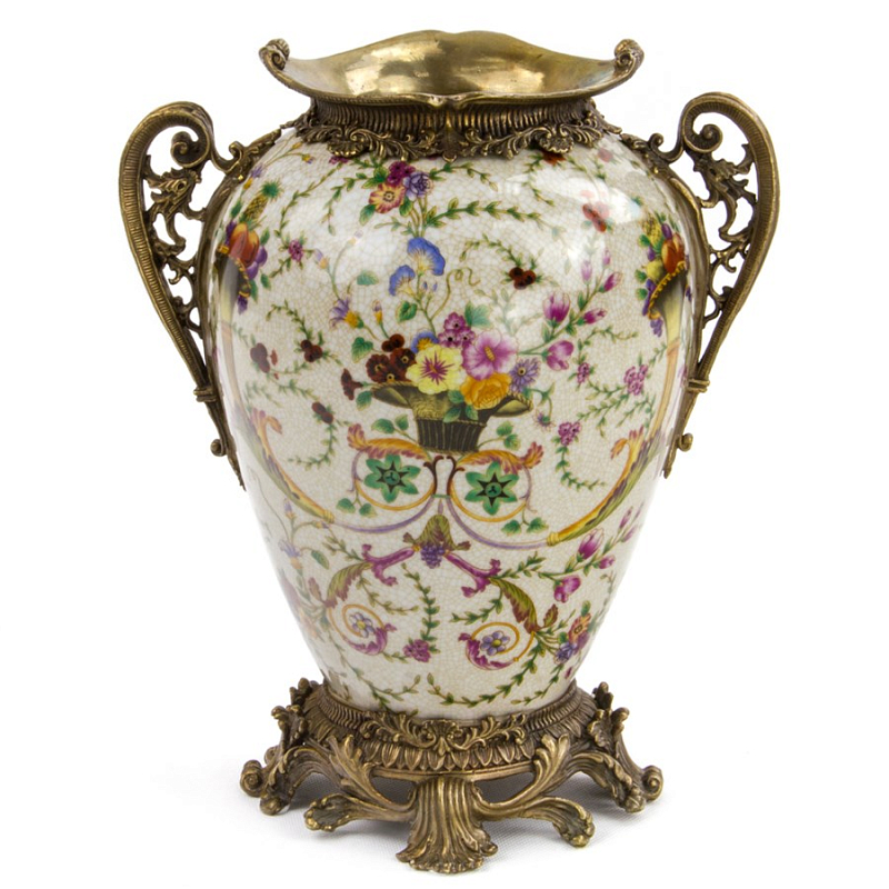 Фарфоровая ваза Pot-Bellied Porcelain Vase Бежевый Бронза в Перми | Loft Concept 