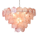 Люстра с каскадом из круглых розовых стеклянных дисков Pink Light Waterfall варинант исполнения - 5 | Loft Concept в Перми