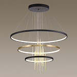 Люстра подвесная с 3-мя круглыми подвесами в черном и золотистом цвете и вертикальными подвесками Ring Horizontal варинант исполнения - 4 | Loft Concept в Перми