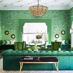 Обои ручная роспись Silk Tree Colourway SC-92 on Emerald Green dyed silk варинант исполнения - 1 | Loft Concept в Перми