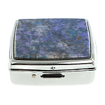 Таблетница карманная квадратная c 2-мя отделениями с зеркалом и накладкой из натурального камня Лазурит Silver Stone Pillboxes варинант исполнения - 3 | Loft Concept в Перми