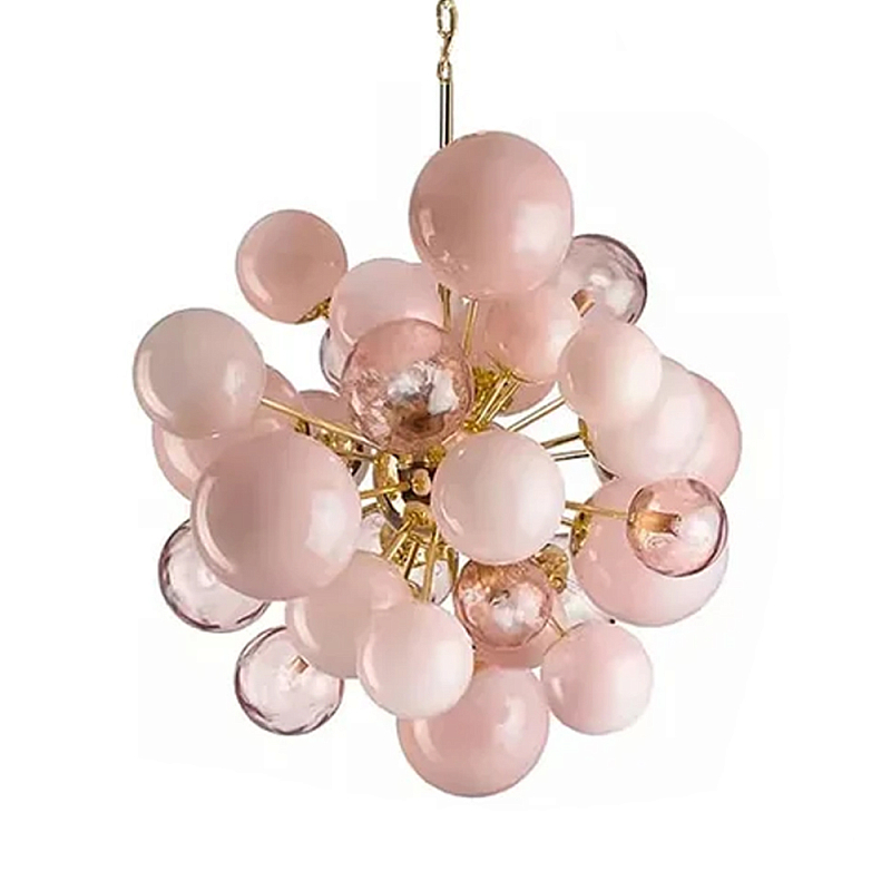 Люстра розовые шары на золотом каркасе Pink Light Bubbles Розовый Люстра розовые шары на золотом каркасе Pink Light Bubbles Розовый в Перми | Loft Concept