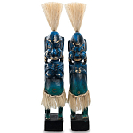Комплект из 2-х деревянных статуэток Asmat Straw Headdress Statuettes Blue варинант исполнения - 5 | Loft Concept в Перми
