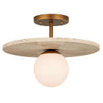 Потолочный светильник из травертина с плафоном из белого матового стекла Marble Glow варинант исполнения - 2 | Loft Concept в Перми