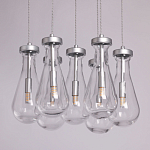 Люстра с 7-ю прозрачными плафонами из стекла в форме капли на круглом потолочном основании цвета хром Lucid Rain  варинант исполнения - 4 | Loft Concept в Перми