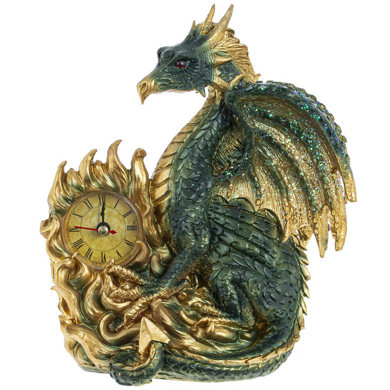 Часы в виде дракона Green Gold Dragon Clock Золотой Зеленый в Перми | Loft Concept 