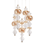 Люстра с плафонами из прозрачного и янтарного стекла в виде шаров и ромбов Gabriel Scott Luna варинант исполнения - 1 | Loft Concept в Перми