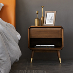 Прикроватная деревянная тумба с ящиком и нишей для хранения Moon Walnut Furniture варинант исполнения - 1 | Loft Concept в Перми