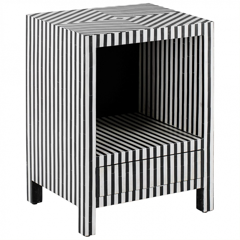 Тумбочка Black&white large storage Indian Bone Inlay nightstand Черно-белый в Перми | Loft Concept 