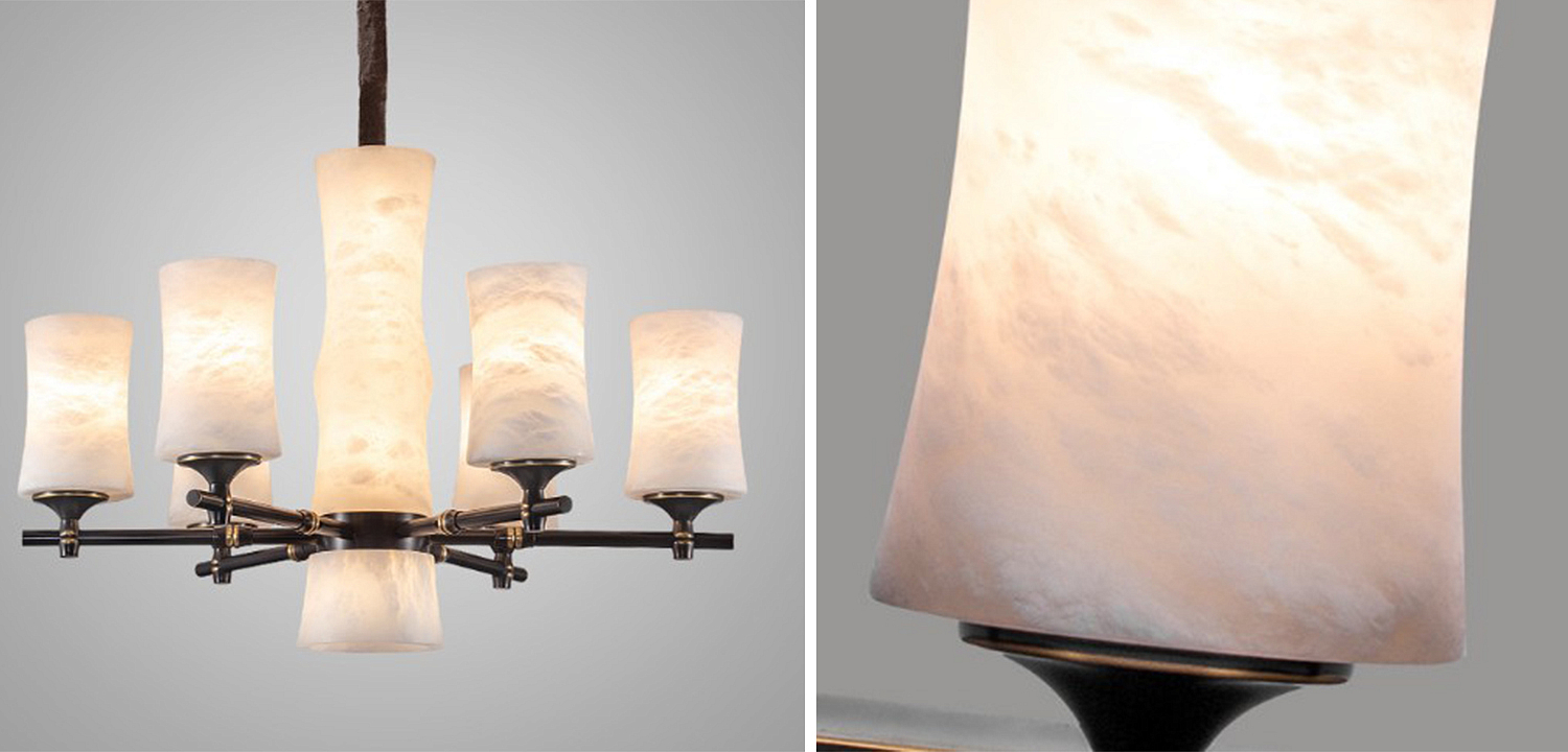 Дизайнерская люстра 6 плафонов из натурального мрамора Marble Shades Chandelier Дизайнерская люстра 6 плафонов из натурального мрамора Marble Shades Chandelier - Loft-Concept в Перми