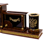 Настольный письменный набор с часами из природного камня обсидиана Royal Set варинант исполнения - 3 | Loft Concept в Перми