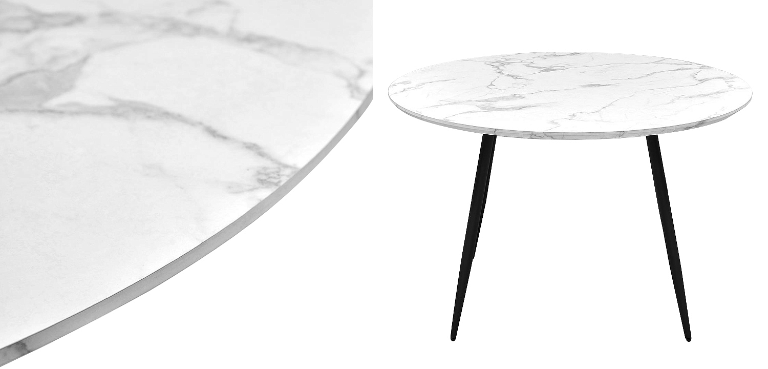 Стол круглый Calvert Table белая столешница с рисунком под мрамор Стол круглый Calvert Table белая столешница с рисунком под мрамор - Loft-Concept в Перми