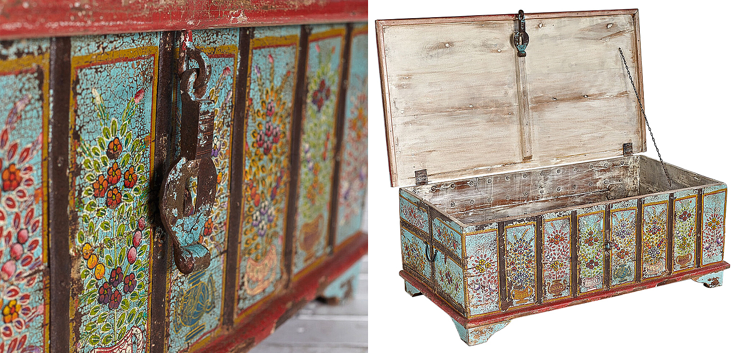 Сундук ручная роспись Pran Antique Indian Painted Chest Сундук ручная роспись Pran Antique Indian Painted Chest - Loft-Concept в Перми