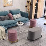 Банкетка круглая пыльно-розовый велюр на 4-х металлических ножках золотого цвета SANJAY варинант исполнения - 6 | Loft Concept в Перми