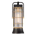 Настенный фонарь цилиндрической формы с рифленым стеклом в золотом каркасе на черном прямоугольном основании Eurofase варинант исполнения - 2 | Loft Concept в Перми