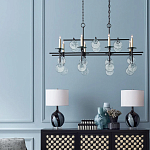 Люстра линейная черная с круглыми прозрачными подвесками  Horizontal Rectangular Chandelier варинант исполнения - 2 | Loft Concept в Перми