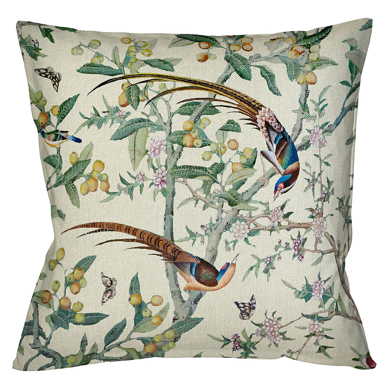 Подушка декоративная с изображением птицы в саду Beige Chinoiserie Birds in the Garden Cushion Мульти Бежевый Подушка декоративная с изображением птицы в саду Beige Chinoiserie Birds in the Garden Cushion Мульти Бежевый в Перми | Loft Concept