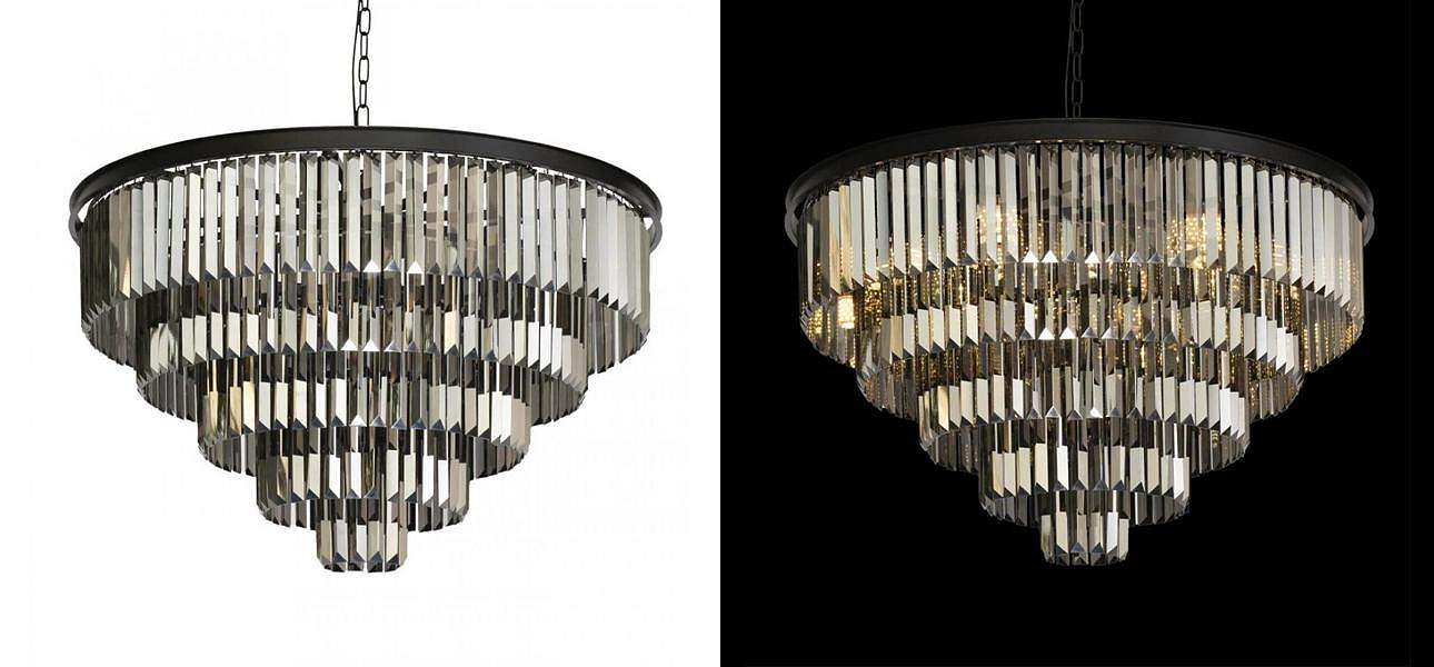 Круглая Люстра RH 1920s Odeon Black iron Five Layers Серое Стекло диаметр 80 см Круглая Люстра RH 1920s Odeon Black iron Five Layers Серое Стекло диаметр 80 см - Loft-Concept в Перми