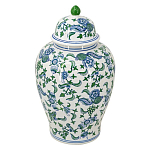 Ваза с крышкой и зелено-голубым цветочным узором на белом фоне Blue & White Ornament варинант исполнения - 1 | Loft Concept в Перми