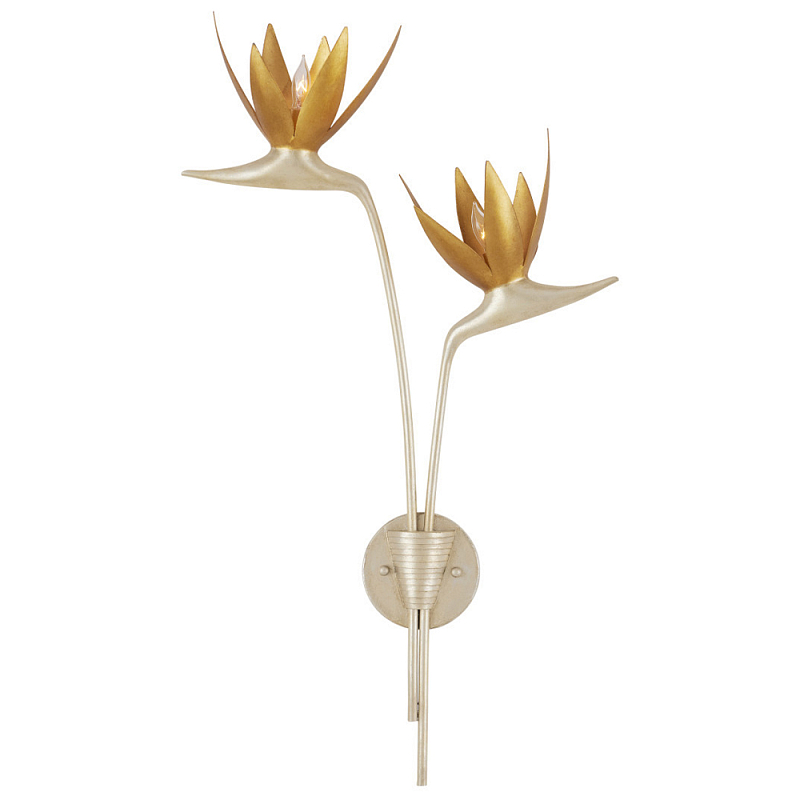 Бра с 2-мя плафонами в виде цветов Golden Bird of Paradise Золотой Серебряный Бра с 2-мя плафонами в виде цветов Golden Bird of Paradise Золотой Серебряный в Перми | Loft Concept