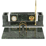 Настольный письменный набор из змеевика с подставкой под календарь и часами Successful Leader варинант исполнения - 1 | Loft Concept в Перми