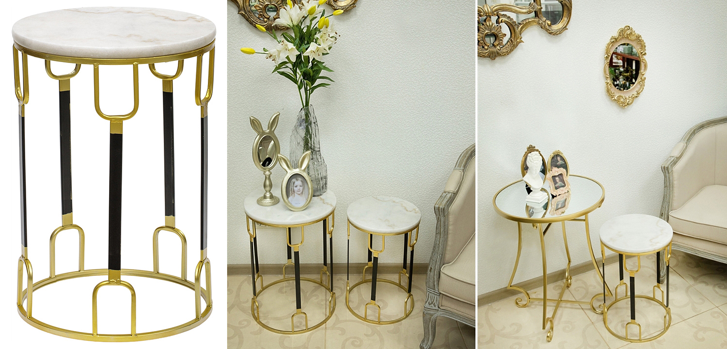 Приставной стол Dorius Side Table white marble high Приставной стол Dorius Side Table white marble high - Loft-Concept в Перми