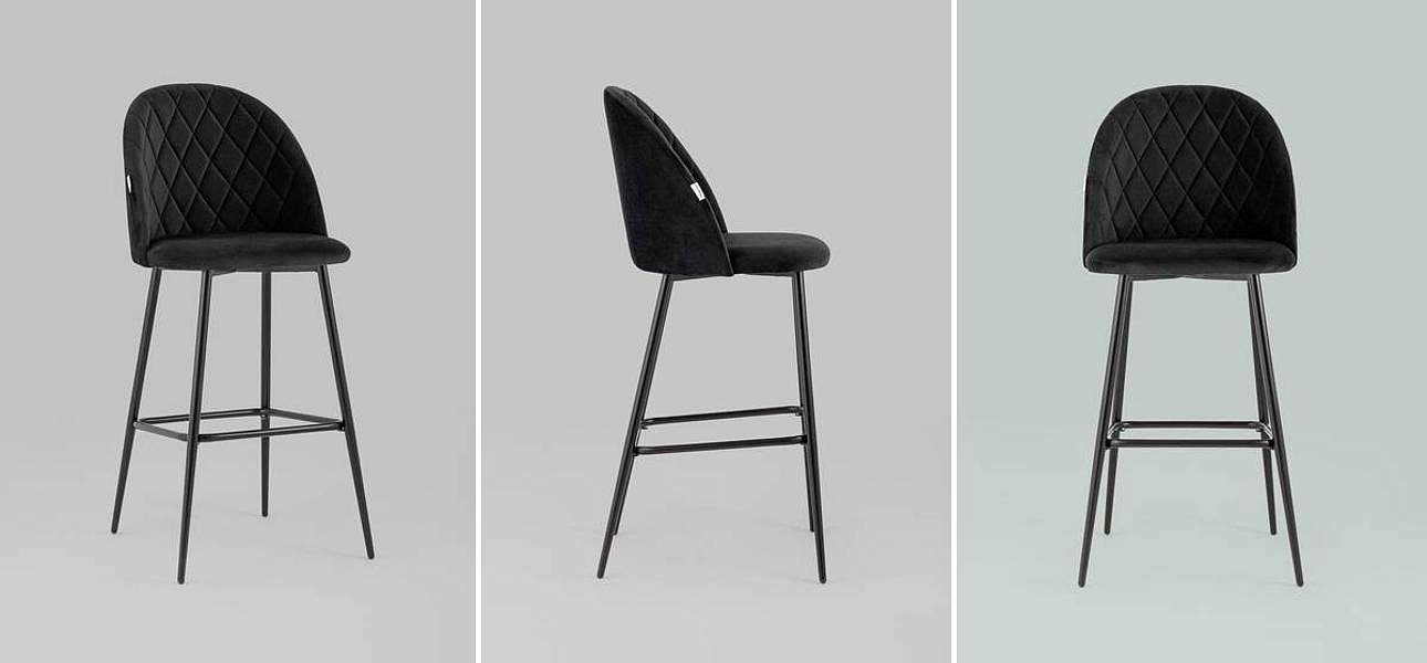 Барный Стул Miruna Rhombus Черный Велюр Барный Стул Miruna Rhombus Черный Велюр - Loft-Concept в Перми