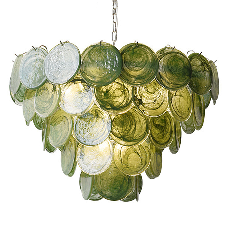 Люстра из зеленых стеклянных дисков с перламутровым эффектом Green Glowing Glaze Зеленый Серебряный Люстра из зеленых стеклянных дисков с перламутровым эффектом Green Glowing Glaze Зеленый Серебряный в Перми | Loft Concept