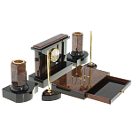 Настольный письменный набор с часами из природного камня обсидиана Royal Stone варинант исполнения - 3 | Loft Concept в Перми