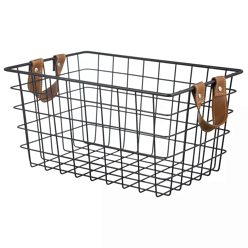 Корзина для хранения железная с ручками Iron Basket черная Черный Корзина для хранения железная с ручками Iron Basket черная Черный в Перми | Loft Concept