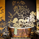 Обои ручная роспись в стиле Арт-деко Rateau Original colourway on Deep Rich Gold gilded paper варинант исполнения - 1 | Loft Concept в Перми